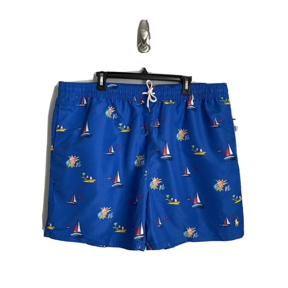 New POLO Ralph Lauren Blue Sailboat Tropical Swim Trunks - Picture 1 of 11